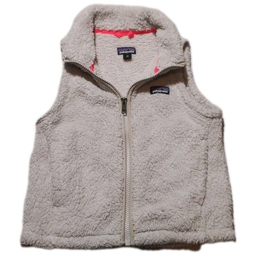 Patagonia Los Gatos Fleece Vest Girls XSmall 5-6 White Zip Up Cozy Sherpa